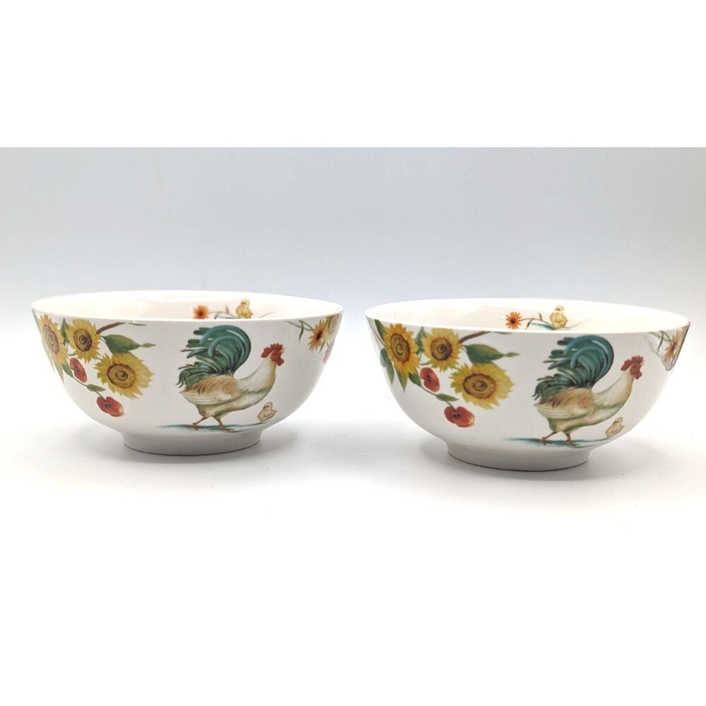 Pfaltzgraff Rooster Meadow Stoneware Soup Cereal Bowl Sunflower 6" wide set of 2